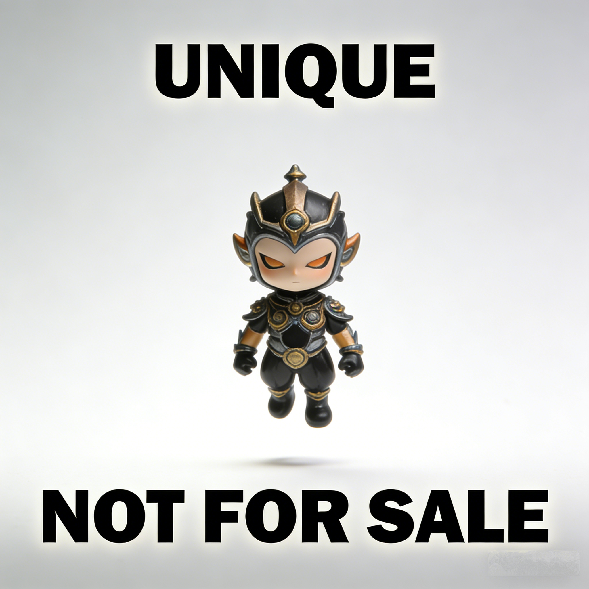 EmberWarden Chibi Sentinel Art Toy | Hand-Painted Black & Gold Fantasy Warrior Chibi Figurine with Custom Display Base (Non-Sale Prototype Edition)