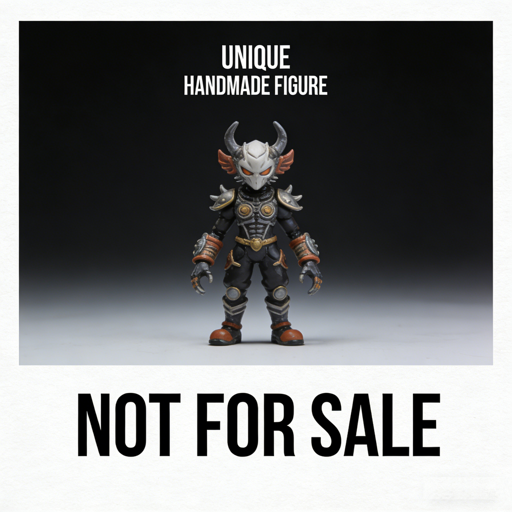 VoidHorn Chibi Warlord Art Toy | Handmade Horned Fantasy Warrior Chibi Figurine with Weathered Armor Accents (Non-Sale Prototype Edition)