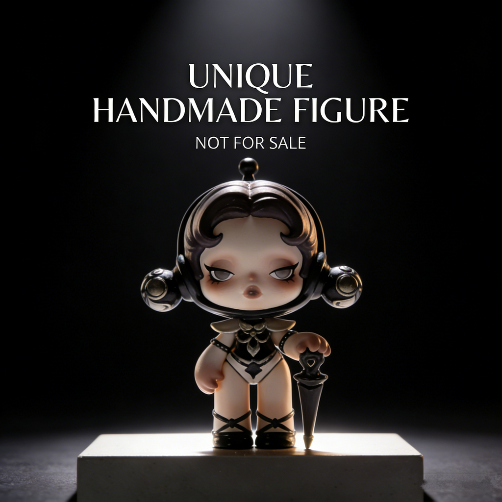 NoirUmbrella Celestial Doll Art Toy | Handmade Monochrome Retro-Futuristic Figurine with Mini Parasol Accessory (Non-Sale Prototype Edition)