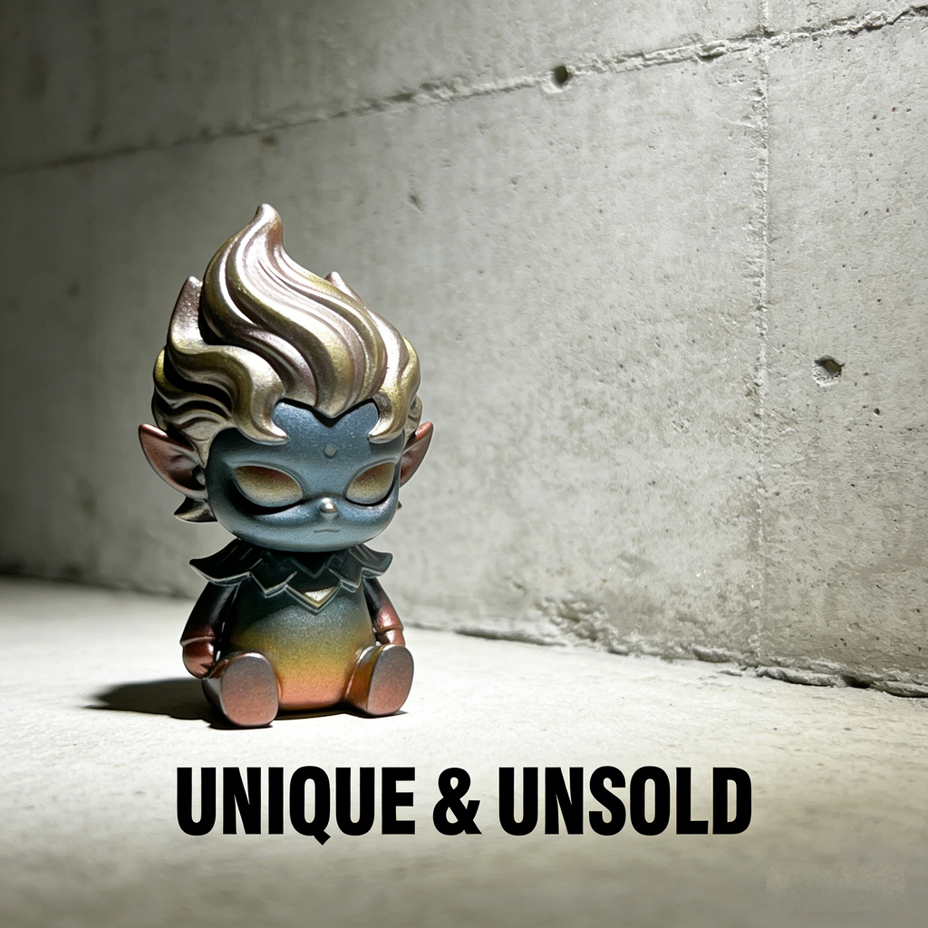 AuraFlame Sylvan Sprite Art Toy | Iridescent Chameleon Fae Figurine with Molten Mane Finish (Unique & Unsold Prototype Edition)