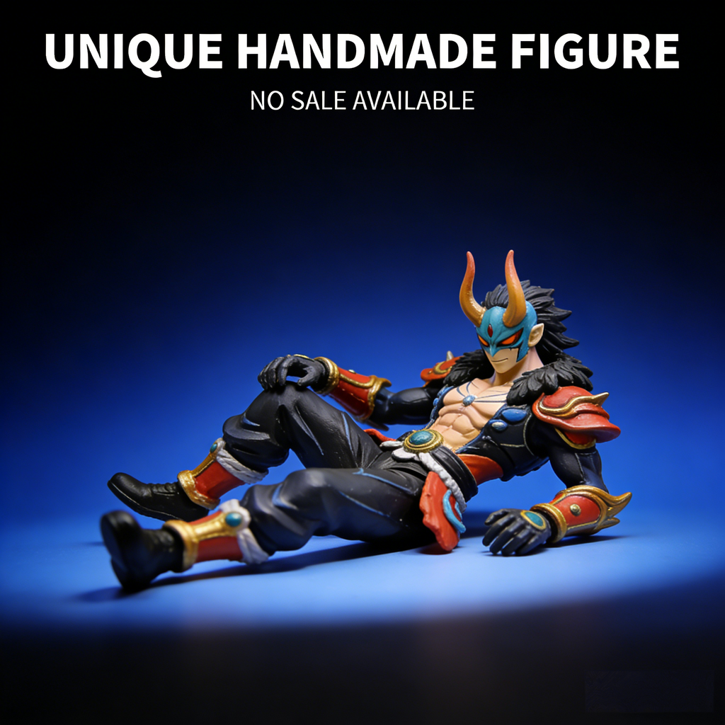 KageOni Yokai Warrior Art Toy | Handmade Japanese Oni-Inspired Fantasy Figurine with Dynamic Reclining Pose (Unique Non-Sale Prototype Edition)