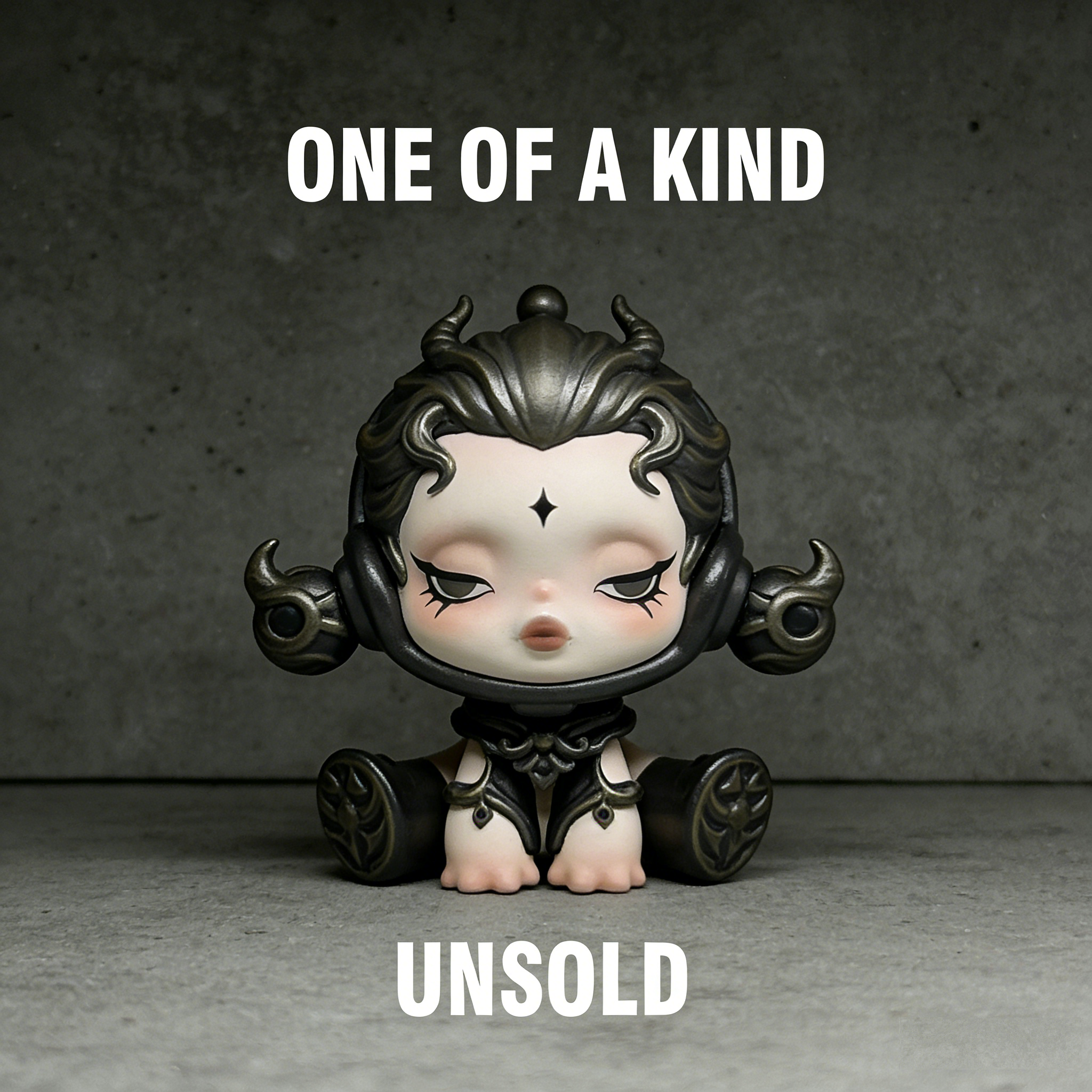 AetherMuse Celestial Chibi Art Toy | Handmade Antiqued Silver Fantasy Figurine with Third-Eye Mark (One-of-a-Kind Unsold Prototype Edition)