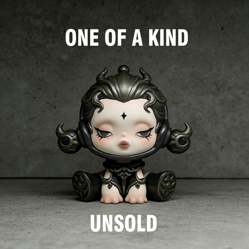 AetherMuse Celestial Chibi Art Toy | Handmade Antiqued Silver Fantasy Figurine with Third-Eye Mark (One-of-a-Kind Unsold Prototype Edition)