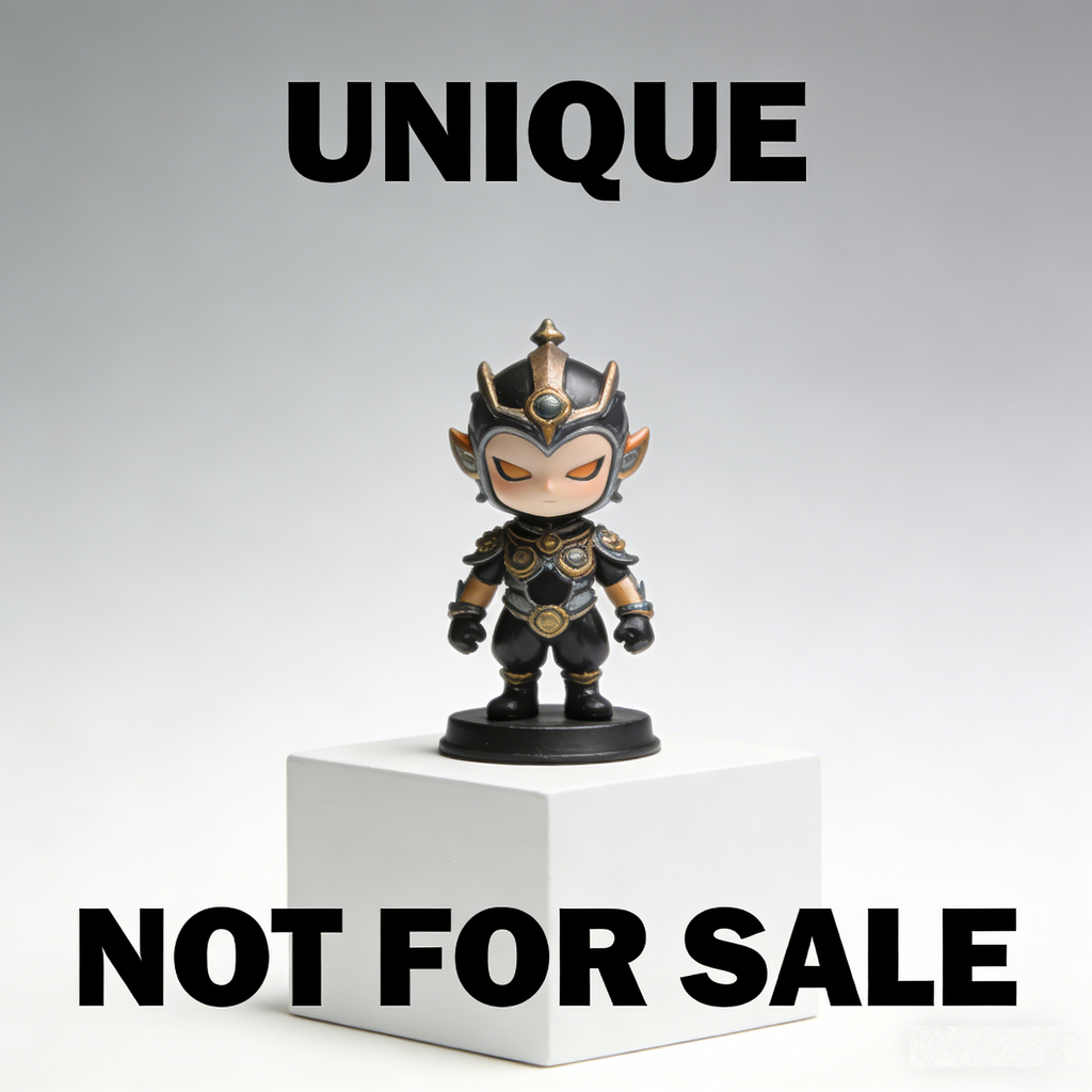 EmberWarden Chibi Sentinel Art Toy | Hand-Painted Black & Gold Fantasy Warrior Chibi Figurine with Custom Display Base (Non-Sale Prototype Edition)