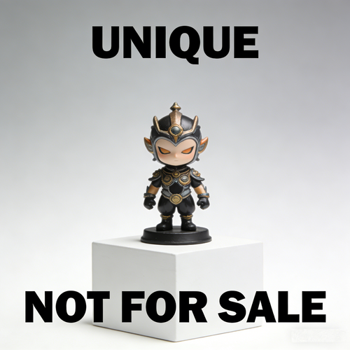 EmberWarden Chibi Sentinel Art Toy | Hand-Painted Black & Gold Fantasy Warrior Chibi Figurine with Custom Display Base (Non-Sale Prototype Edition)