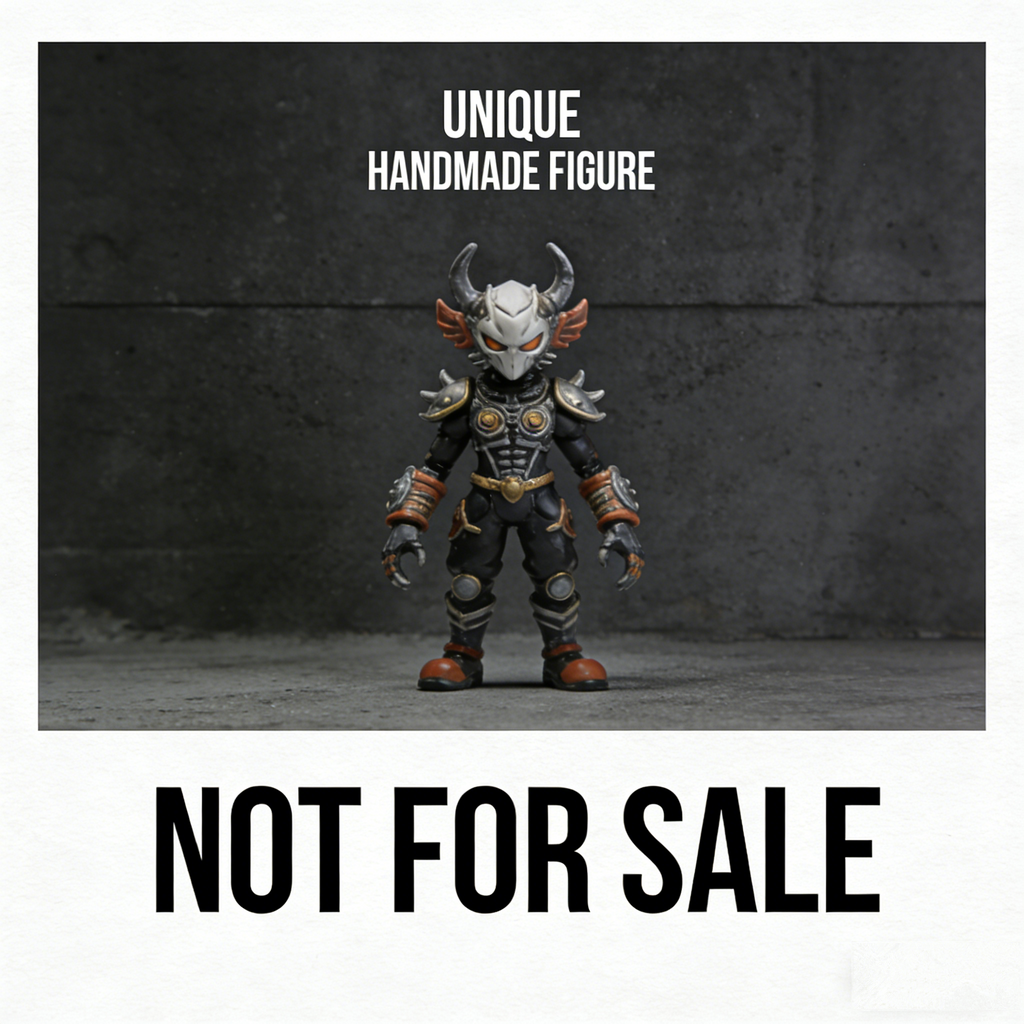 VoidHorn Chibi Warlord Art Toy | Handmade Horned Fantasy Warrior Chibi Figurine with Weathered Armor Accents (Non-Sale Prototype Edition)