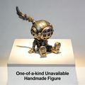 AetherDiver Steampunk Sprite Art Toy | Handmade Antique Brass Diving Helmet Figurine with Feathered Antenna Accent (One-of-a-Kind Unavailable Prototype Edition)