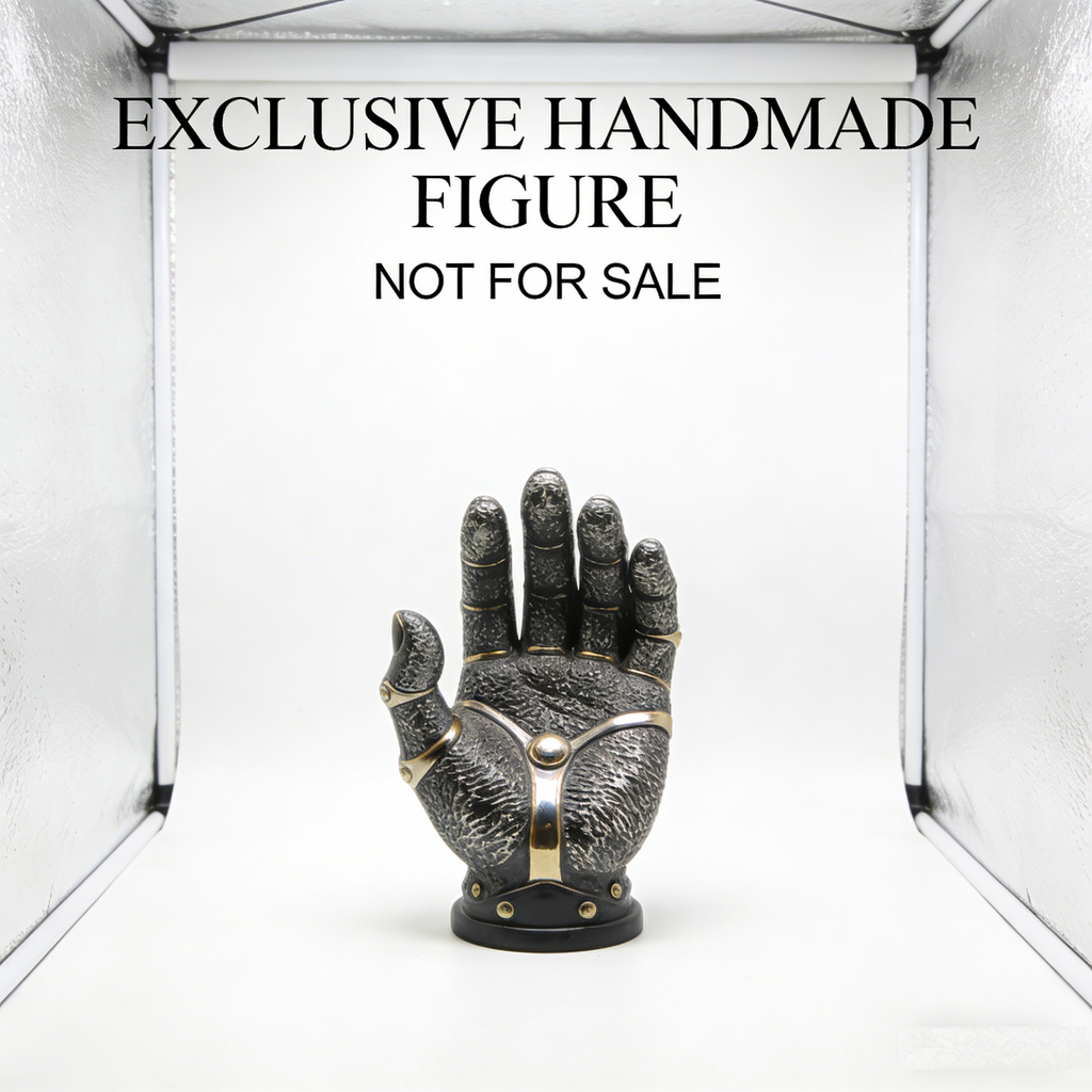 InfinityGrip Arcane Gauntlet Sculpture | Handmade Antiqued Steampunk Hand Figurine with Gold Accents (Exclusive Non-Sale Prototype Edition)