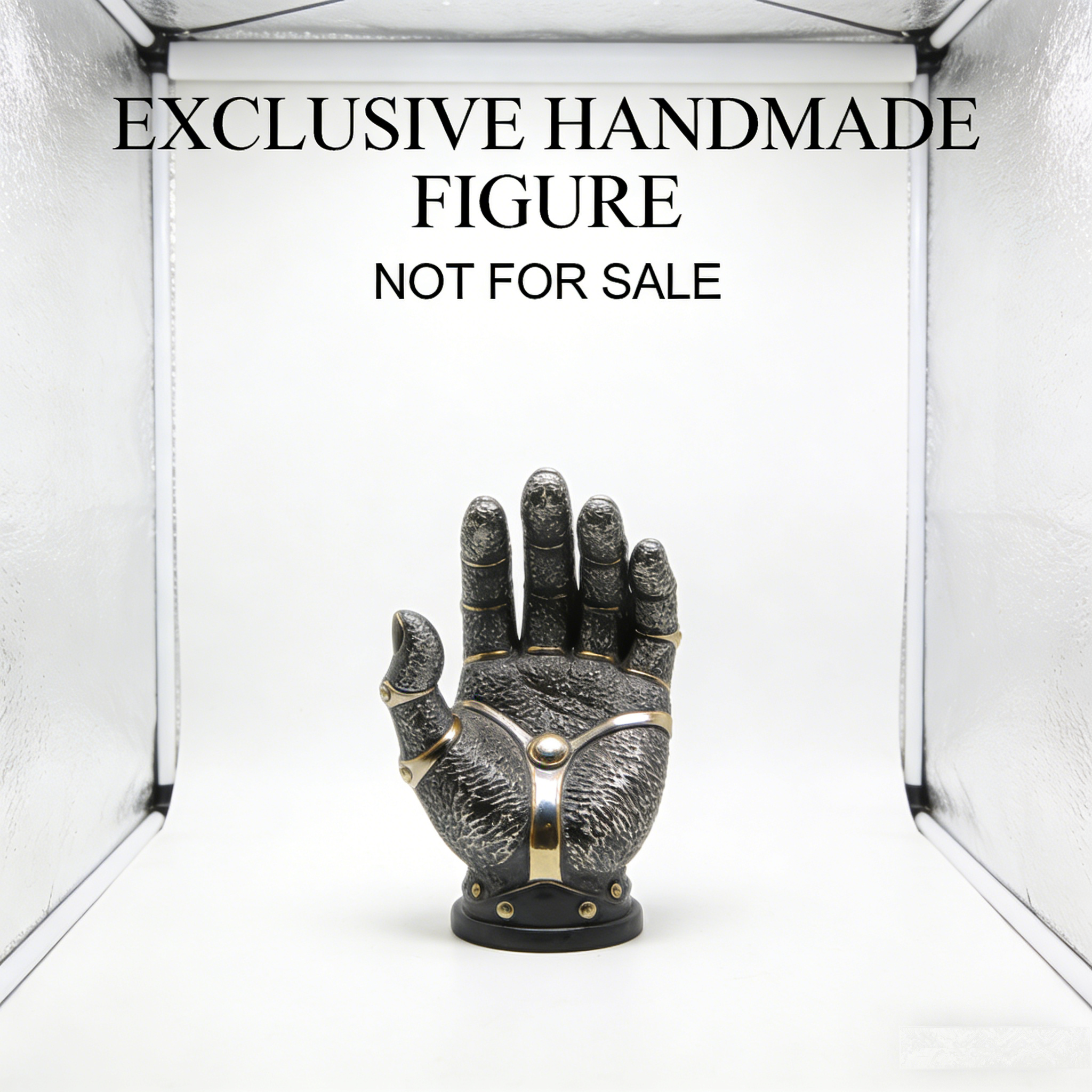 InfinityGrip Arcane Gauntlet Sculpture | Handmade Antiqued Steampunk Hand Figurine with Gold Accents (Exclusive Non-Sale Prototype Edition)