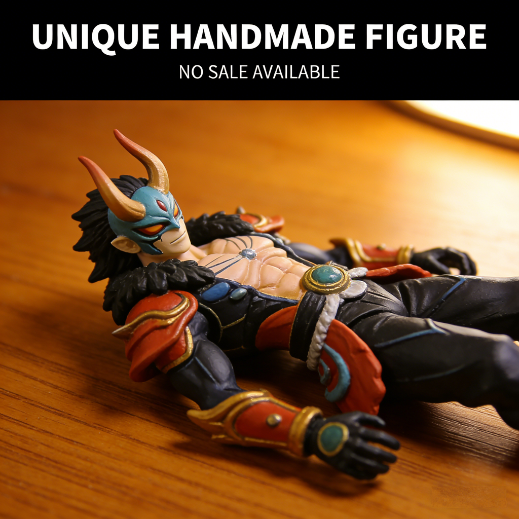 KageOni Yokai Warrior Art Toy | Handmade Japanese Oni-Inspired Fantasy Figurine with Dynamic Reclining Pose (Unique Non-Sale Prototype Edition)