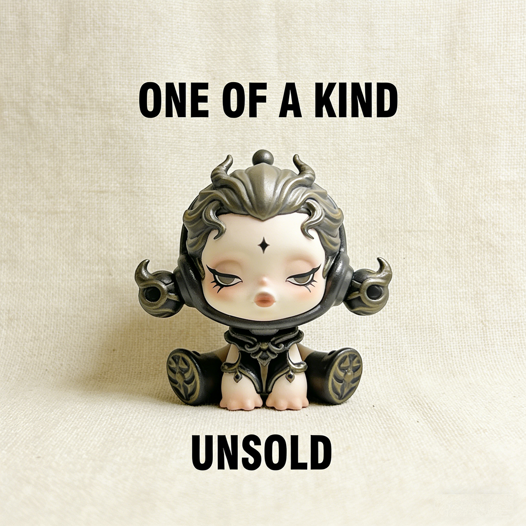 AetherMuse Celestial Chibi Art Toy | Handmade Antiqued Silver Fantasy Figurine with Third-Eye Mark (One-of-a-Kind Unsold Prototype Edition)