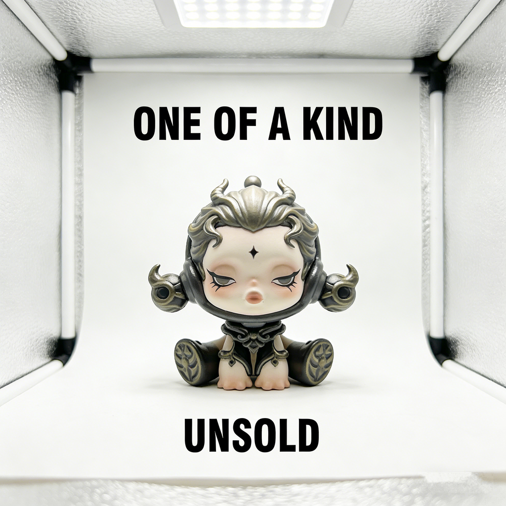 AetherMuse Celestial Chibi Art Toy | Handmade Antiqued Silver Fantasy Figurine with Third-Eye Mark (One-of-a-Kind Unsold Prototype Edition)