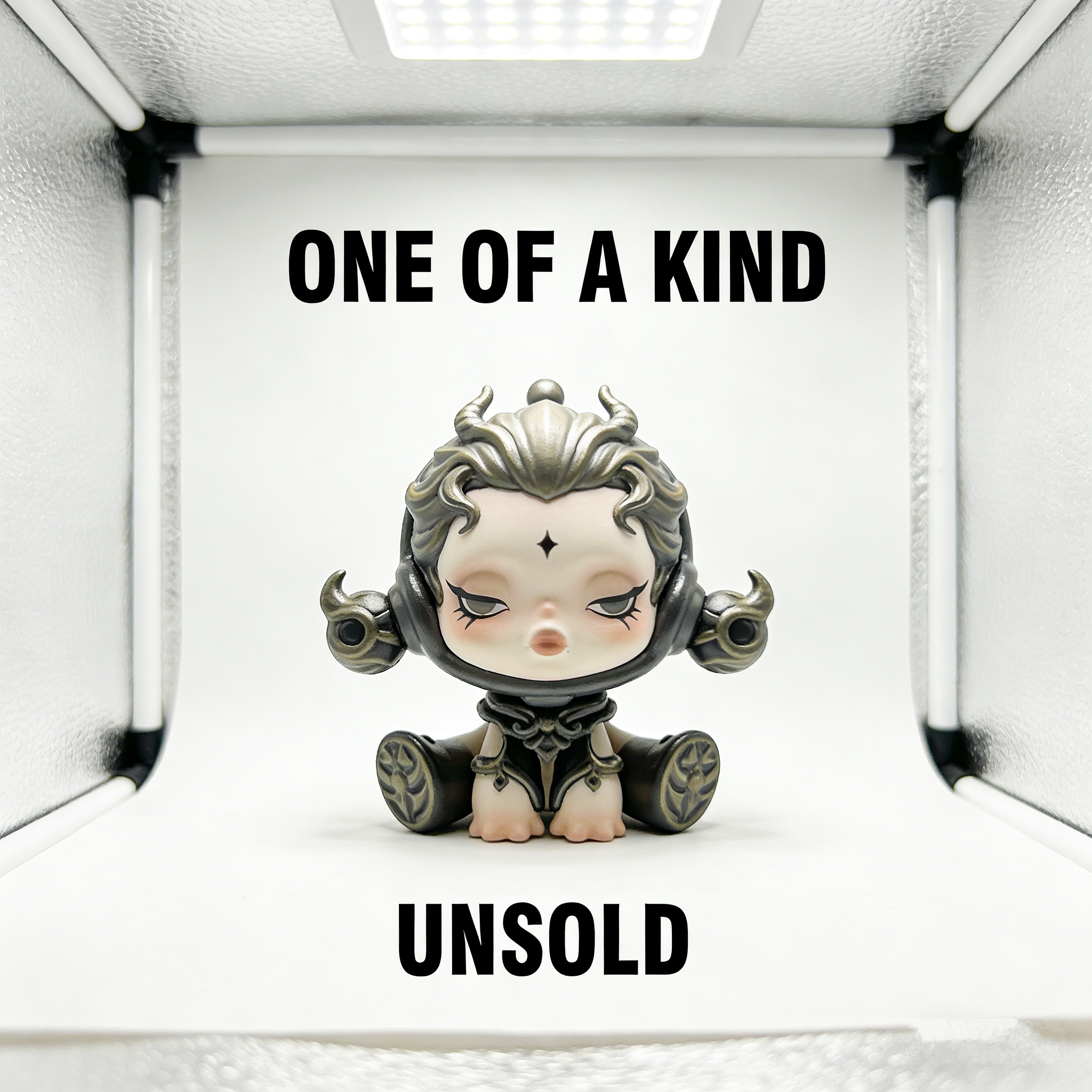 AetherMuse Celestial Chibi Art Toy | Handmade Antiqued Silver Fantasy Figurine with Third-Eye Mark (One-of-a-Kind Unsold Prototype Edition)