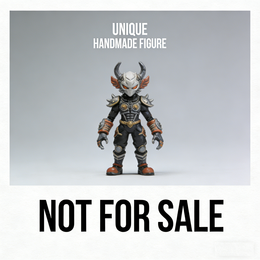 VoidHorn Chibi Warlord Art Toy | Handmade Horned Fantasy Warrior Chibi Figurine with Weathered Armor Accents (Non-Sale Prototype Edition)