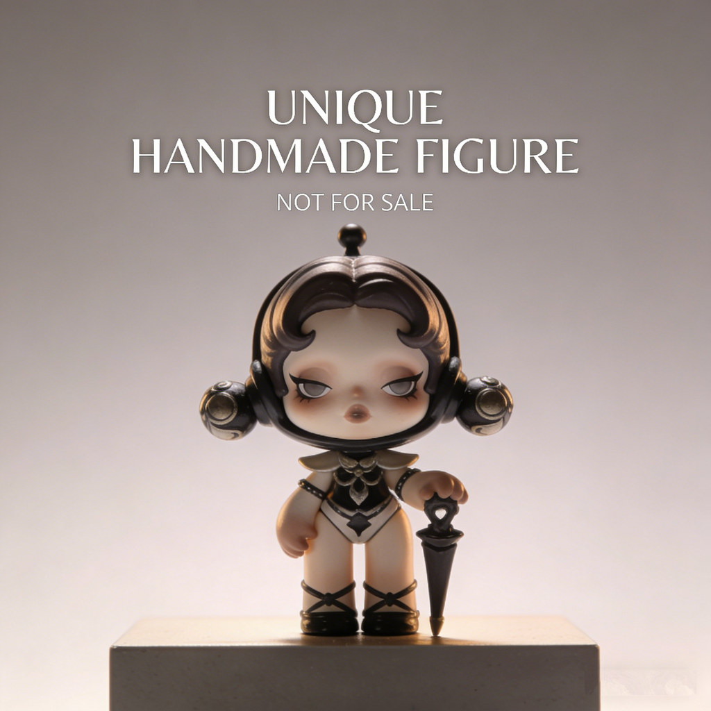 NoirUmbrella Celestial Doll Art Toy | Handmade Monochrome Retro-Futuristic Figurine with Mini Parasol Accessory (Non-Sale Prototype Edition)