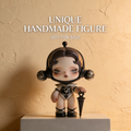 NoirUmbrella Celestial Doll Art Toy | Handmade Monochrome Retro-Futuristic Figurine with Mini Parasol Accessory (Non-Sale Prototype Edition)